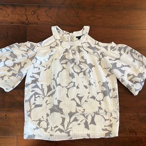 Ann Taylor White and Blue Floral Blouse